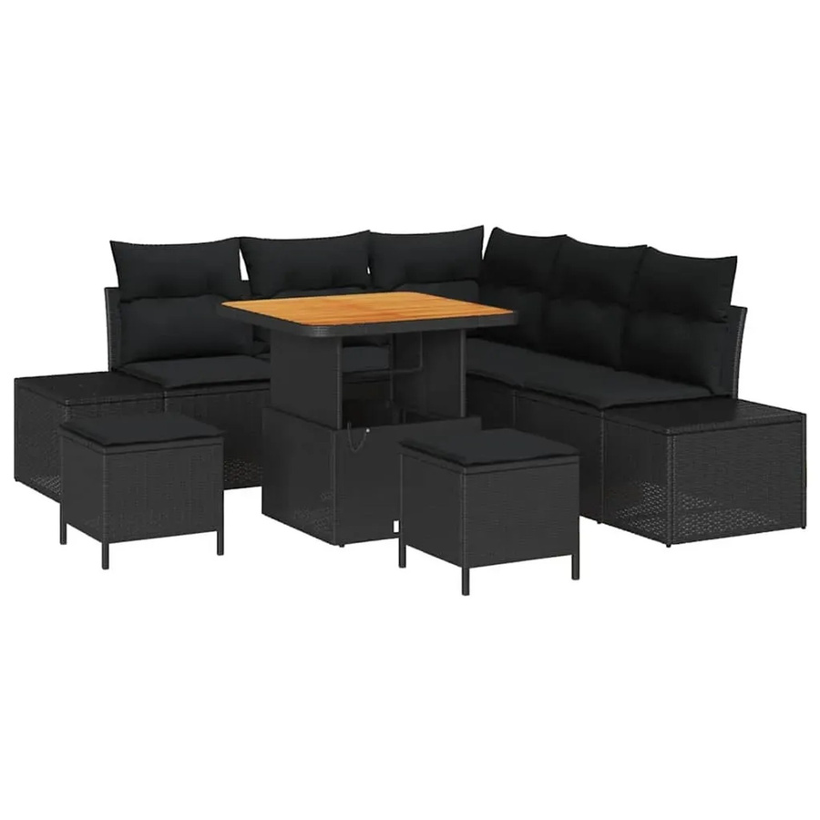 vidaXL Garten-Sofa-Set 8-tlg. aus Poly-Rattan in Schwarz mit Kissen und Tisch im L-Shape Design - Bild 2