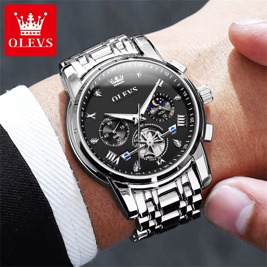 OLEVS Armbanduhr Chronograph, Quarz, Gold, Edelstahl, Herren - Bild 4