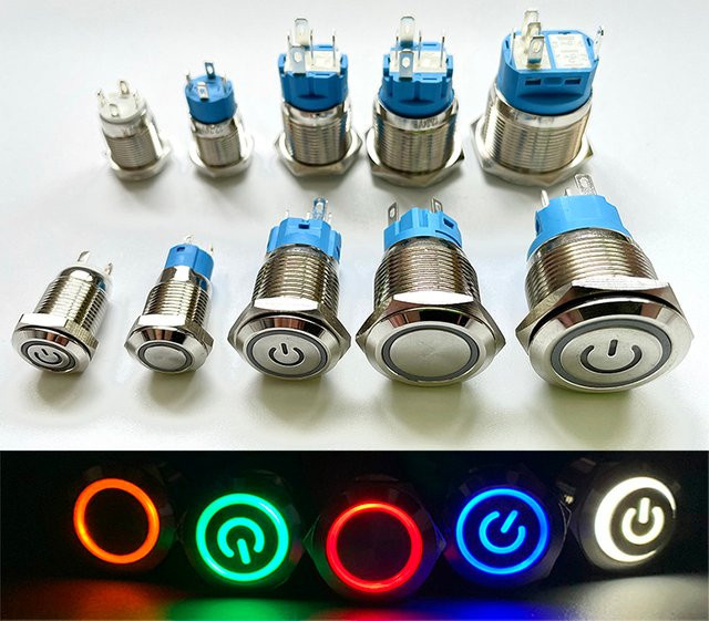 WELDSEEN Metall-Druckknopfschalter mit LED-Leuchte, rund, silber, momentan einrastend - Bild 1
