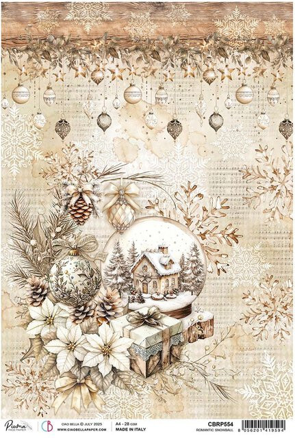 Motiv-Strohseide Ciao Bella Winter Season - Romantic Snowball in Beige und Multicolour - Bild 1