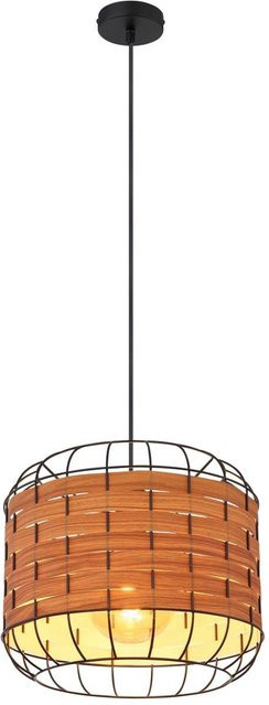 Globo Lighting Pendelleuchte ELMAR in Schwarz und Natur, moderne Zylinder-Hängeleuchte aus Metall und Kunststoff, Höhe: 120 cm, Durchmesser: 35 cm - Bild 1