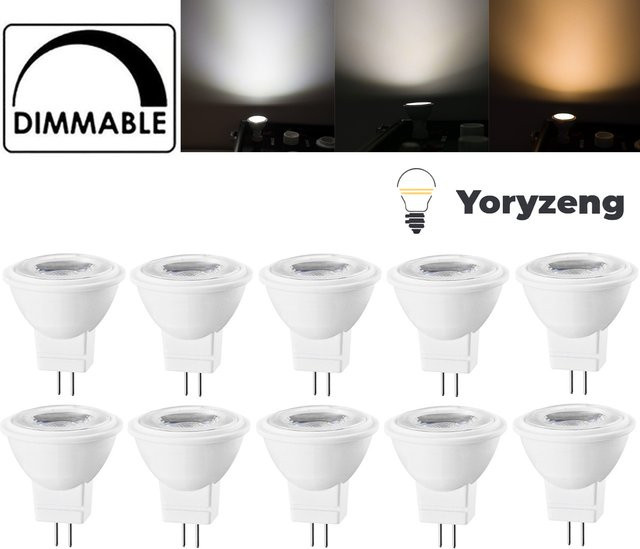 10er Set YORYZENG Mini-MR11-LED-Strahler dimmbar, GU4 Sockel, 3 W, weiß, ersetzt 30 W Halogen - Bild 1