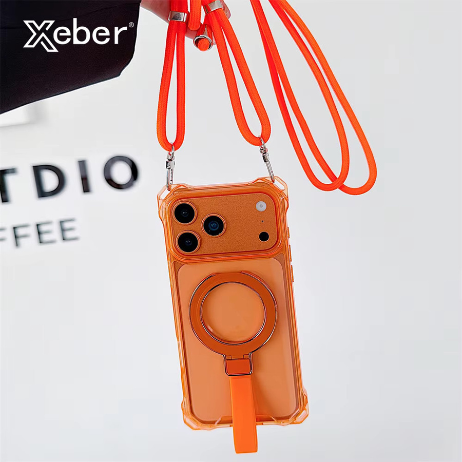 Xeber Magnetische Halterungshülle für iPhone 11 bis iPhone 17 Pro Max, luftstoßfest mit Umhängeband und Lanyard, Farbe: Blau - Bild 2