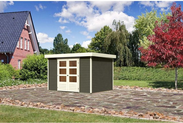 Karibu Holz-Gartenhaus Boras mit Flachdach in Terragrau, B: 298 cm, T: 242 cm - Bild 1