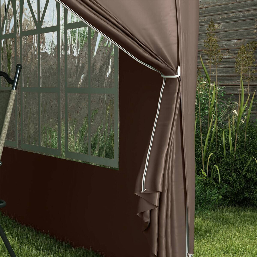 Outsunny Pavillon aus Polyester und Stahl in Braun mit Fenstern, B/H/L: 295 x 258 x 295 cm - Bild 2