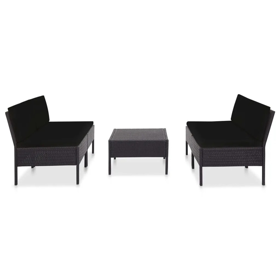 vidaXL 5-tlg. Garten-Sofagarnitur aus Poly Rattan in Schwarz mit Polsterauflagen und Couchtisch - Bild 2