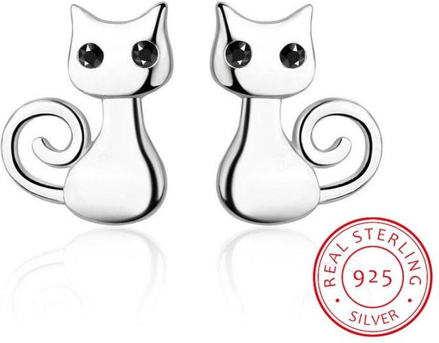 YIRAN Jewelry Ohrstecker, 925 Sterlingsilber, Katze, Damen - Bild 1