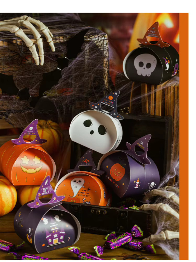 10 Stück Halloween Candy Box mit Cartoon Geist und Kürbis als leere Party Snack Verpackung aus Papier in Orange - Bild 4