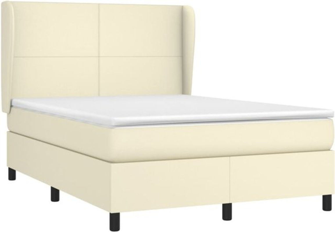vidaxl Boxspringbett mit Matratze aus Kunstleder in Creme, B/T/H: 140 x 190 x 118 cm - Bild 1