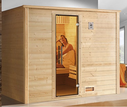 WEKA Massivholzsauna Bergen 3 ohne Ofen mit Glastür in Beige B/H/T: 248 x 203,5 x 198 cm - Bild 1