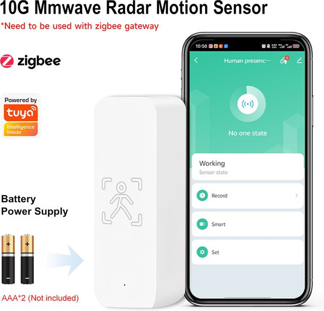 Tuya Zigbee 10G mmWave Radar-Bewegungssensor mit Personenerkennung in Weiß, kompatibel mit Tuya Gateway - Bild 1