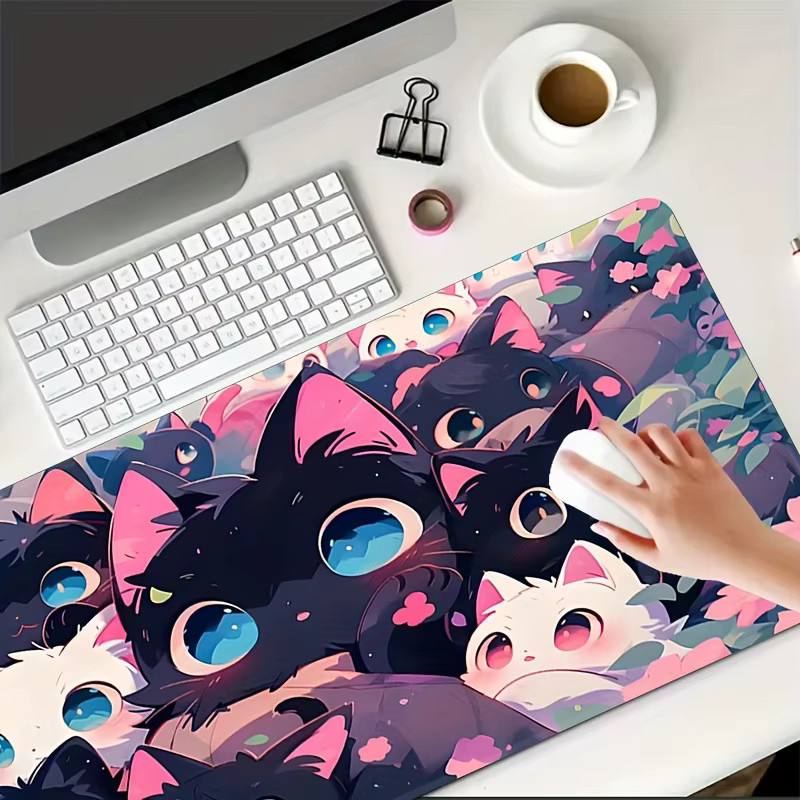 Potdemiel XXL Mauspad mit süßem Katzen-Motiv in Multicolour, rutschfeste Schreibtischunterlage für Gaming und Büro - Bild 4