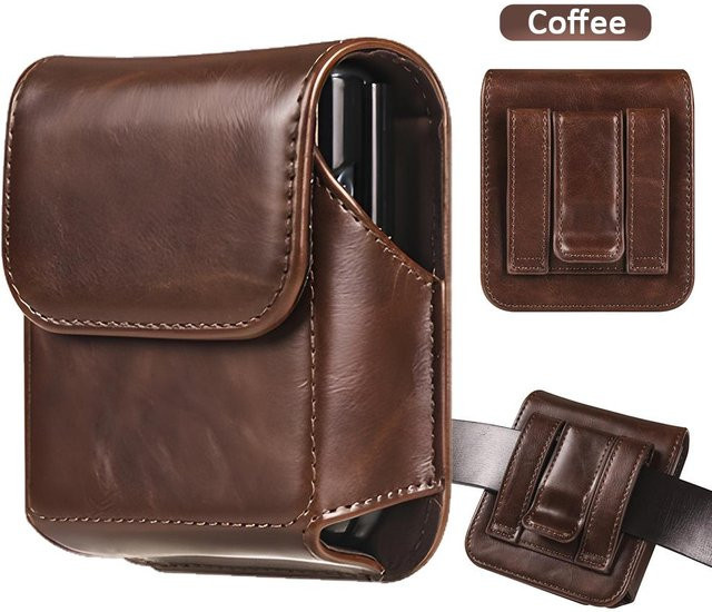 Leder-Handytasche für Samsung Z Flip 6 5G und Moto Razr 40 Ultra mit Gürtelclip und Holster in Kaffeebraun - Bild 1