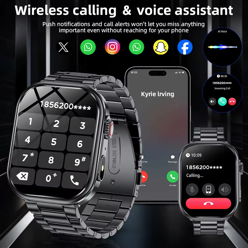 LIGE Smartwatch mit 2,01 Zoll Display für Herren und Damen mit Anruf-Funktion, Herzfrequenzmessung, SpO2 und Schlafüberwachung, wasserdicht, in Schwarz oder Pink - Bild 2