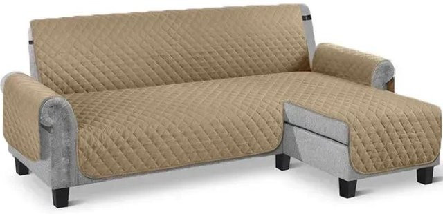 Wasserdichter Ecksofabezug in Beige für L-Form Sofas, gesteppter Universal Couchbezug aus Mikrofaser und Elastan-Stretch - Bild 1