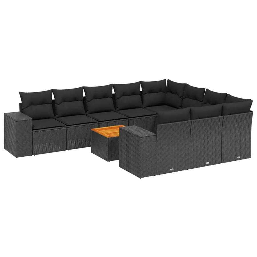 vidaXL 11-teilige Garten-Sofagarnitur in U-Form aus Polyrattan mit Kissen in Schwarz - Bild 2
