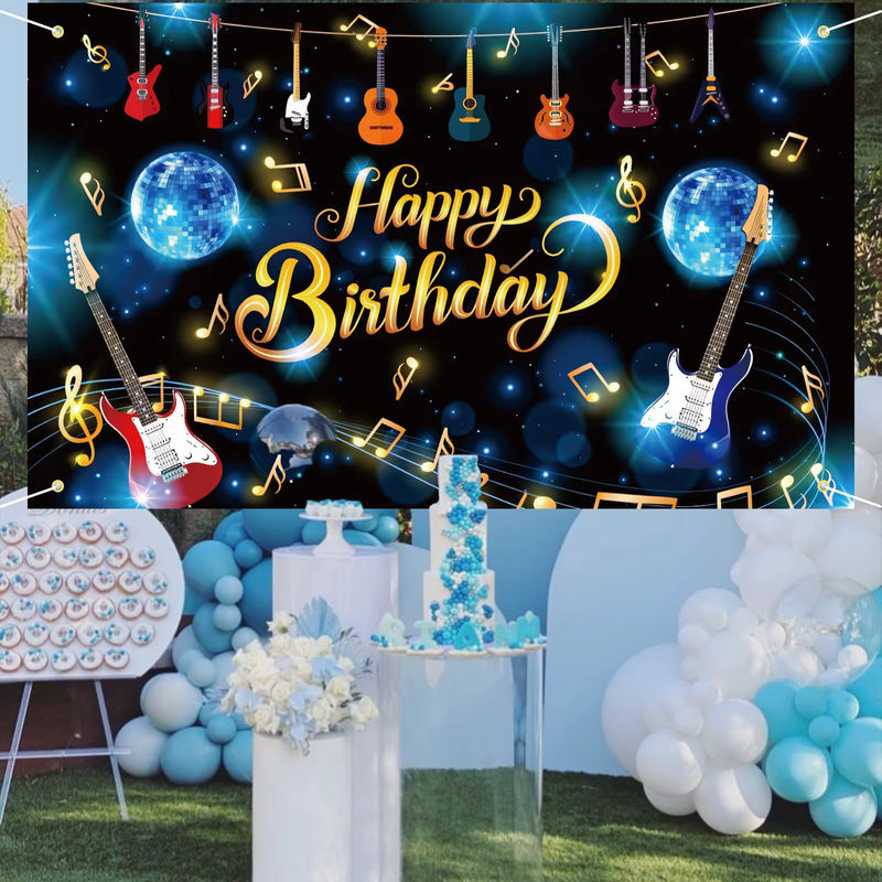 Musiknote und Gitarre Geburtstag Banner als hängende Partydekoration in Blau und Mehrfarbig - Bild 6