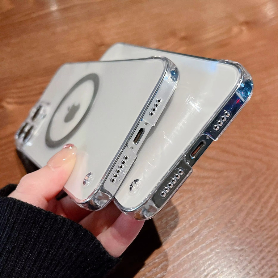 Kedootd Rahmenlose transparente Handyhülle mit Magnetfunktion und Objektivschutz für iPhone 15 14 13 12 11 Pro Max XS XR 8 7 Plus, Farbe: Transparent/Grau - Bild 2