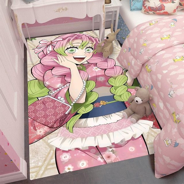 Kimetsu Akademie Mitsuri Kanroji Anime Teppich mit Herzmuster und Pinsel-Design, Mehrfarbig, B/T: 80 x 50 cm - Bild 1