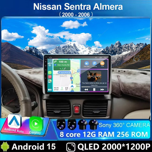 Android 15 Multimedia-Autoradio für Nissan Sentra Almera 2000 - 2006 mit 2K QLED Display, GPS, 4G, WIFI und CarPlay in Schwarz - Bild 1