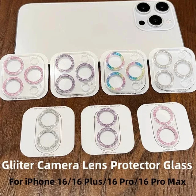 Glitzer Kamera-Objektivschutz für Apple iPhone 16 Pro Max Plus 15 14 5G in Multicolour und Blau - Bild 1