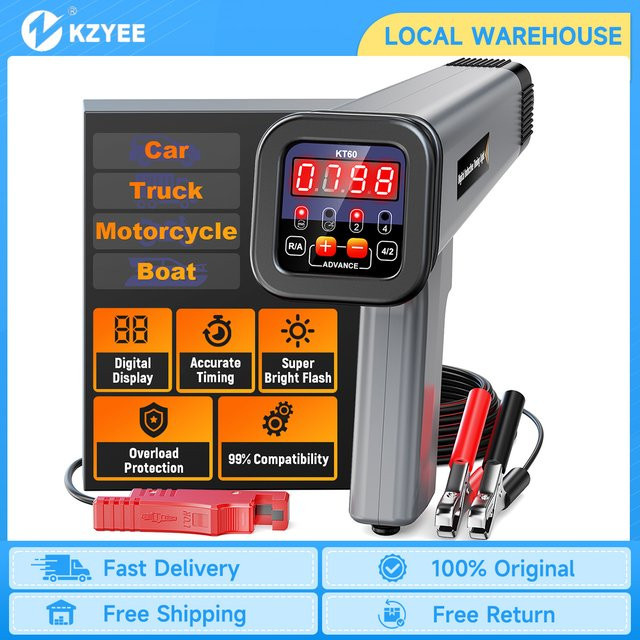 KZYEE KT60 Digitales Zündlicht 12V Stroboskop zur Zündzeitpunktmessung für Automobile und Motorräder - Bild 1