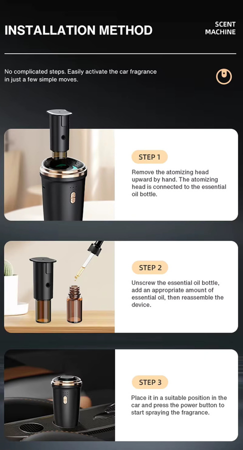 NAMSTE Intelligenter Auto-Aromatherapie-Diffusor und Luftbefeuchter zur Geruchsbeseitigung in Schwarz - Bild 3