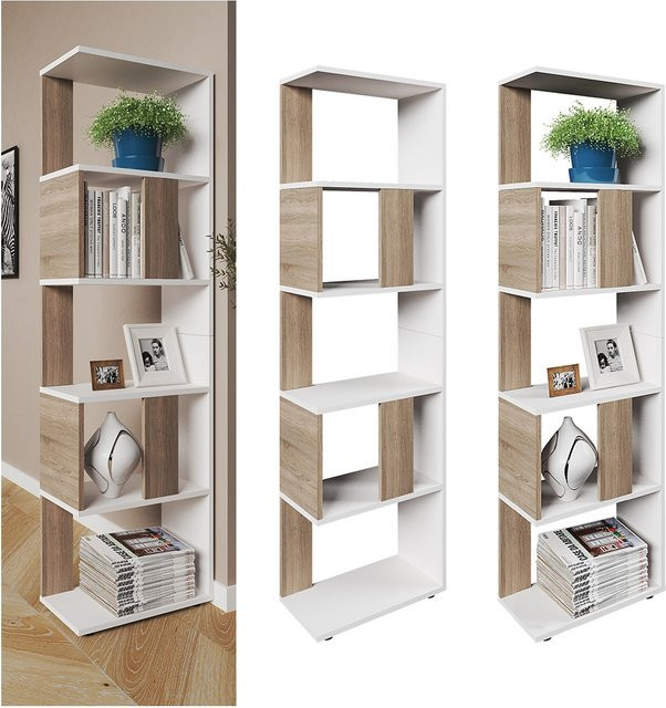 Vicco Raumteiler Bücherregal mit 5 Fächern in Weiß Sonoma, Standregal für Büro und Wohnzimmer, Höhe: 162 cm - Bild 1