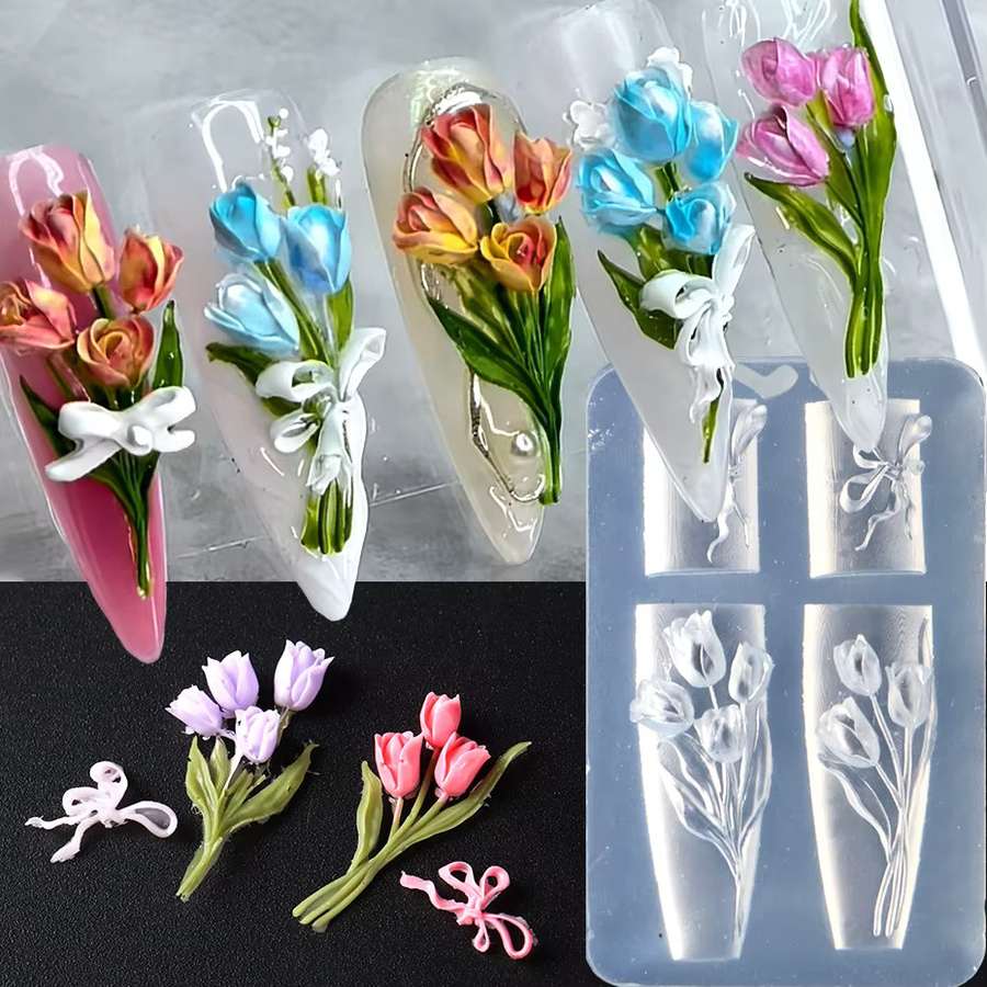 Full Beauty Tulpen-Nagelstempel, Silikonform für Nagelkunst, 3D-Prägung - Bild 4