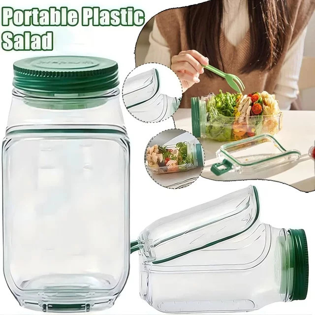 HOCOSHINE Salatbehälter aus Glas mit seitlicher Öffnung und Trennfächern, transparent, mikrowellen-, spülmaschinen- und gefrierschrankfest - Bild 1