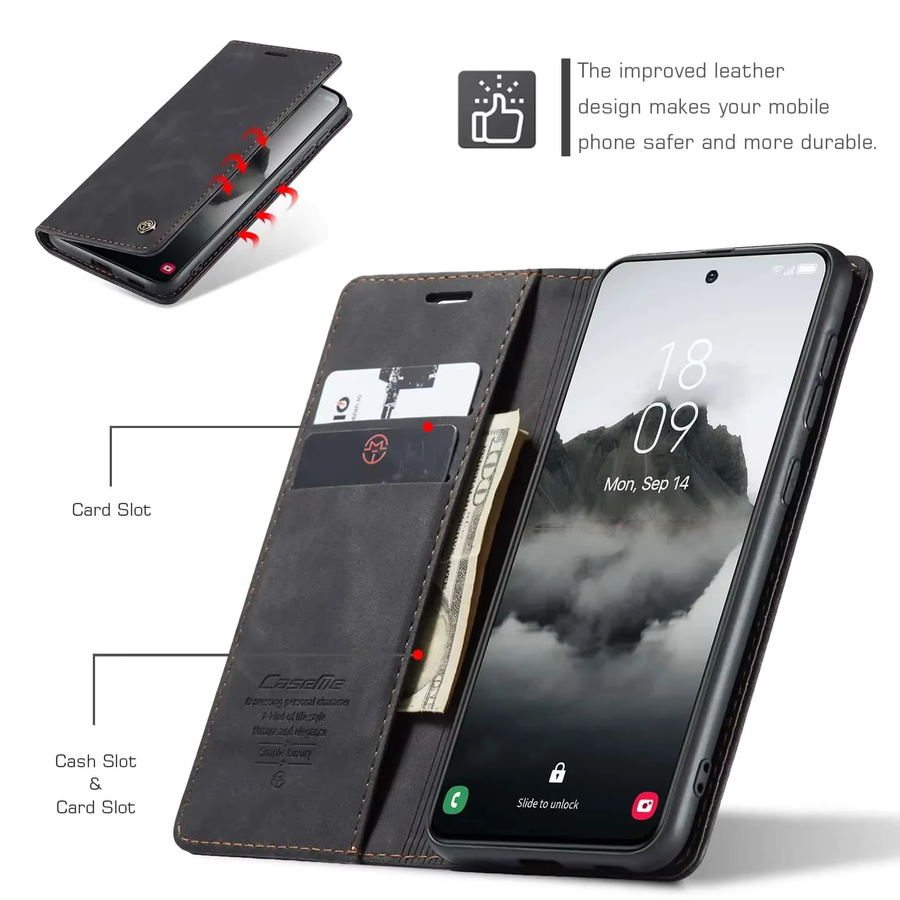 Rote Flip-Lederhülle als Brieftaschen-Cover für Samsung Galaxy S25 S26 Ultra S24 Ultra S23 FE S22 S21 S20 Plus A17 A16 A36 A56 A15 A55 A35 - Bild 2