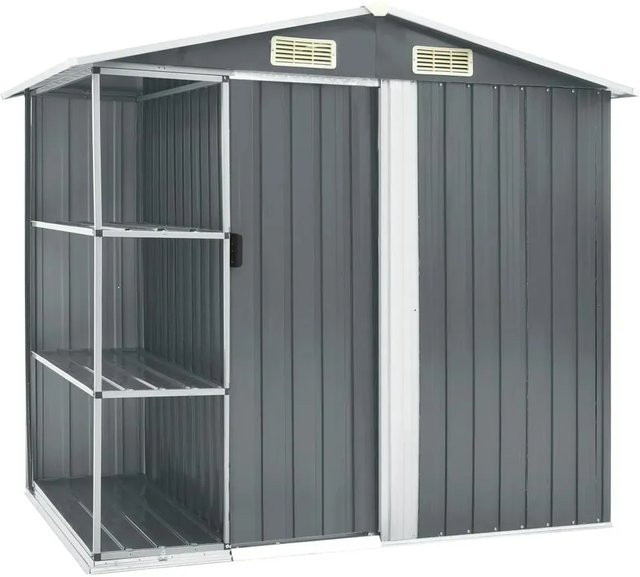 vidaXL Gartenhaus Grau mit Regal aus verzinktem Stahl und Kunststoff, B/T/H: 205 x 130 x 183 cm - Bild 1