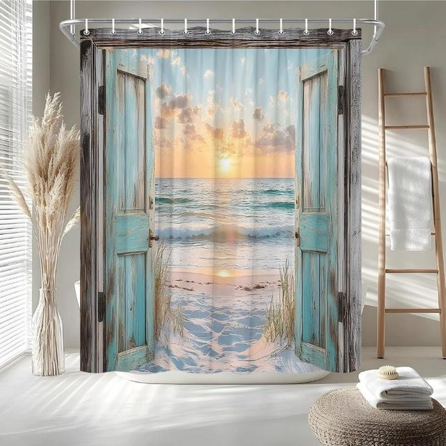 Dai Jiaochuan Duschvorhang mit Hawaiianischem Sonnenuntergang und Ozean-Motiv, Türkis/Mehrfarbig, Polyester, Breite: 120 cm, Höhe: 200 cm - Bild 1