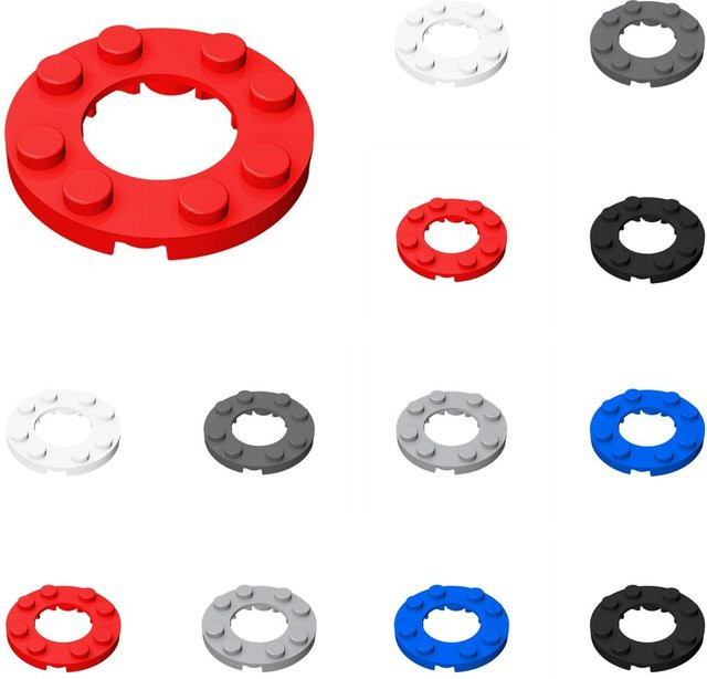 Alibricks 50 Stück Runde 4x4 Platte Bausteine Set mit offener Mitte, Grau und Bunt / Mehrfarbig, Kunststoff-Spielzeug für Kinder - Bild 1