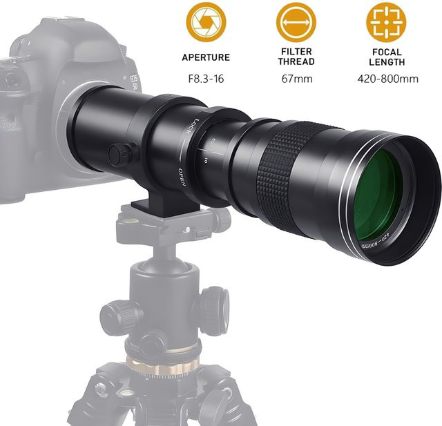 LIGINN Super-Teleobjektiv 420-800mm F/8.3 Manuelles Telezoom-Objektiv für Canon EF und Nikon F-Mount in Schwarz und Weiß - Bild 1
