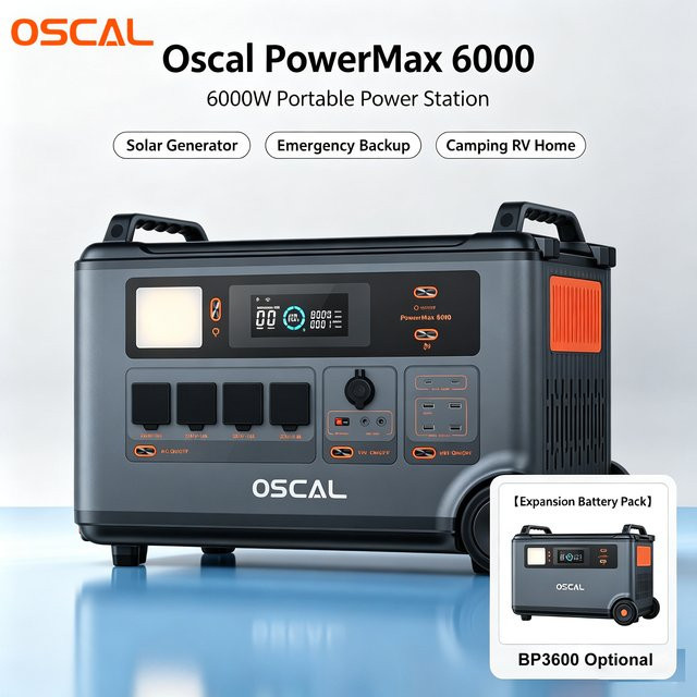 Oscal PowerMax 6000 Tragbare Powerstation und BP3600 Erweiterungs-Akku-Pack Solargenerator für Camping und Notstromversorgung - Bild 1