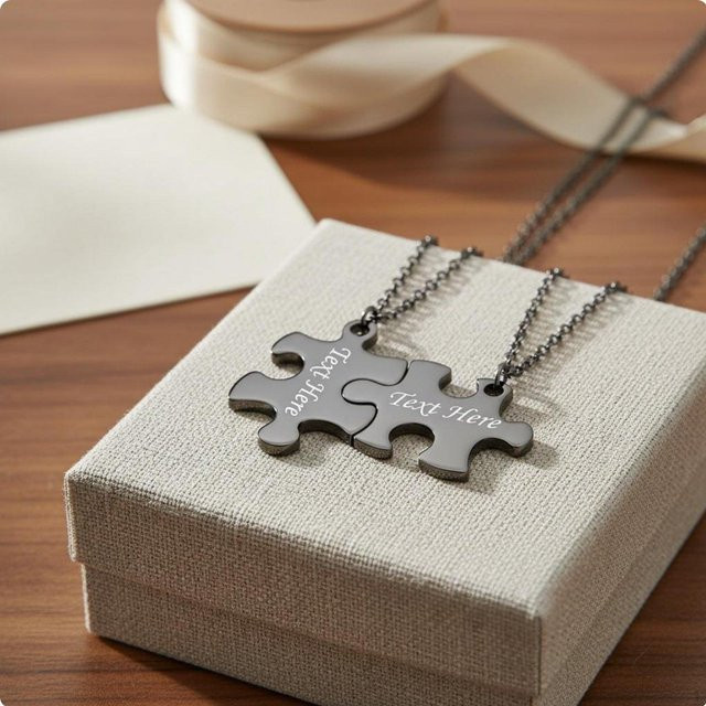 Halskette mit Puzzle-Anhänger, Edelstahl, Schwarz, Unisex - Bild 1