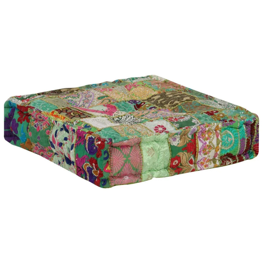 vidaXL Pouf Soft Body aus Baumwolle in Grün und Multicolour, handgefertigter Cube im Ethnic-Stil, B/T/H: 50 x 50 x 12 cm - Bild 2