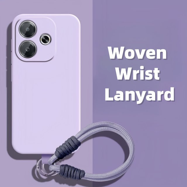 Stoßfeste Flüssigsilikon-Handyhülle mit gewebter Handgelenkschlaufe für OPPO A6 Pro, A5 Pro und A5 in Lila - Bild 1