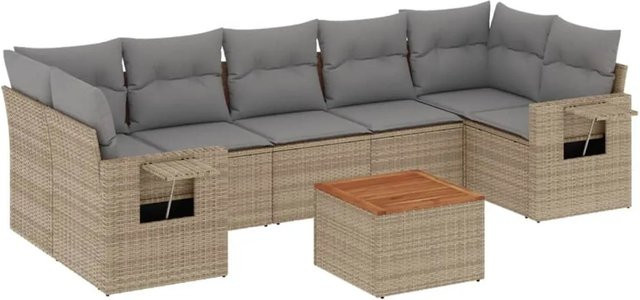 vidaXL 8-tlg Garten-Sofagarnitur in L-Form aus Poly-Rattan mit Kissen in Beige und Grau - Bild 1