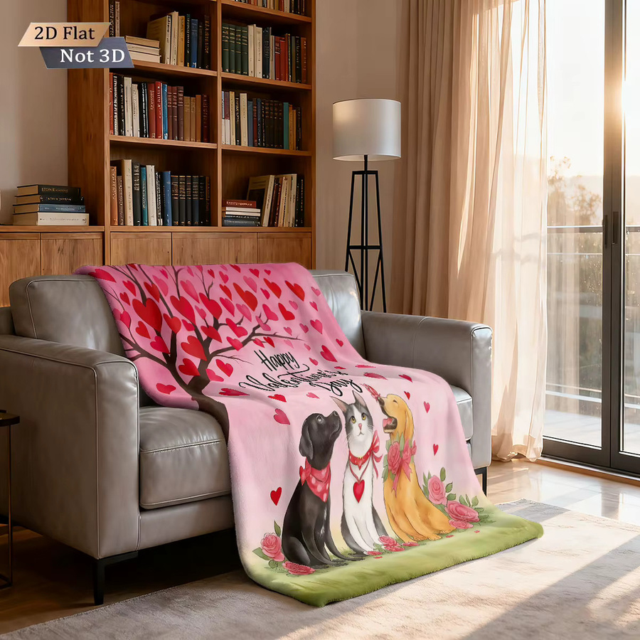 Romantische Flanelldecke mit Liebeshund-Aufdruck in Pink, maschinenwaschbar - Bild 3