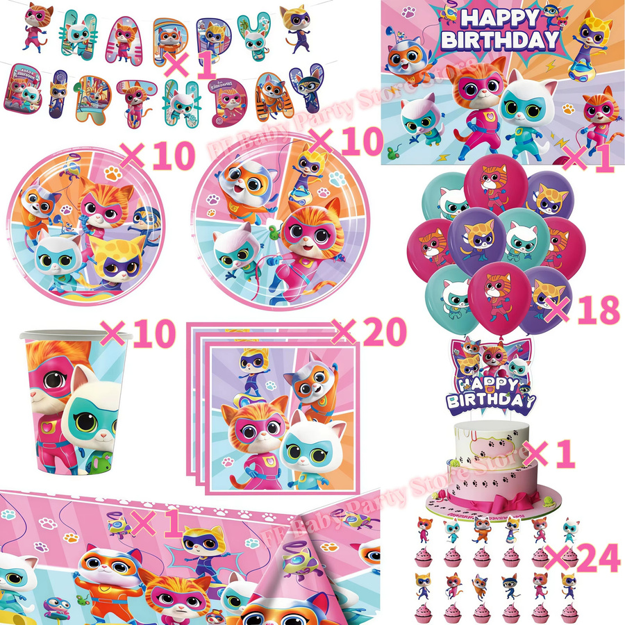 Potdemiel SuperKittyed Geburtstagsparty-Dekoration Set für Mädchen in Multicolour mit Tellern, Bechern, Servietten und Ballons - Bild 2