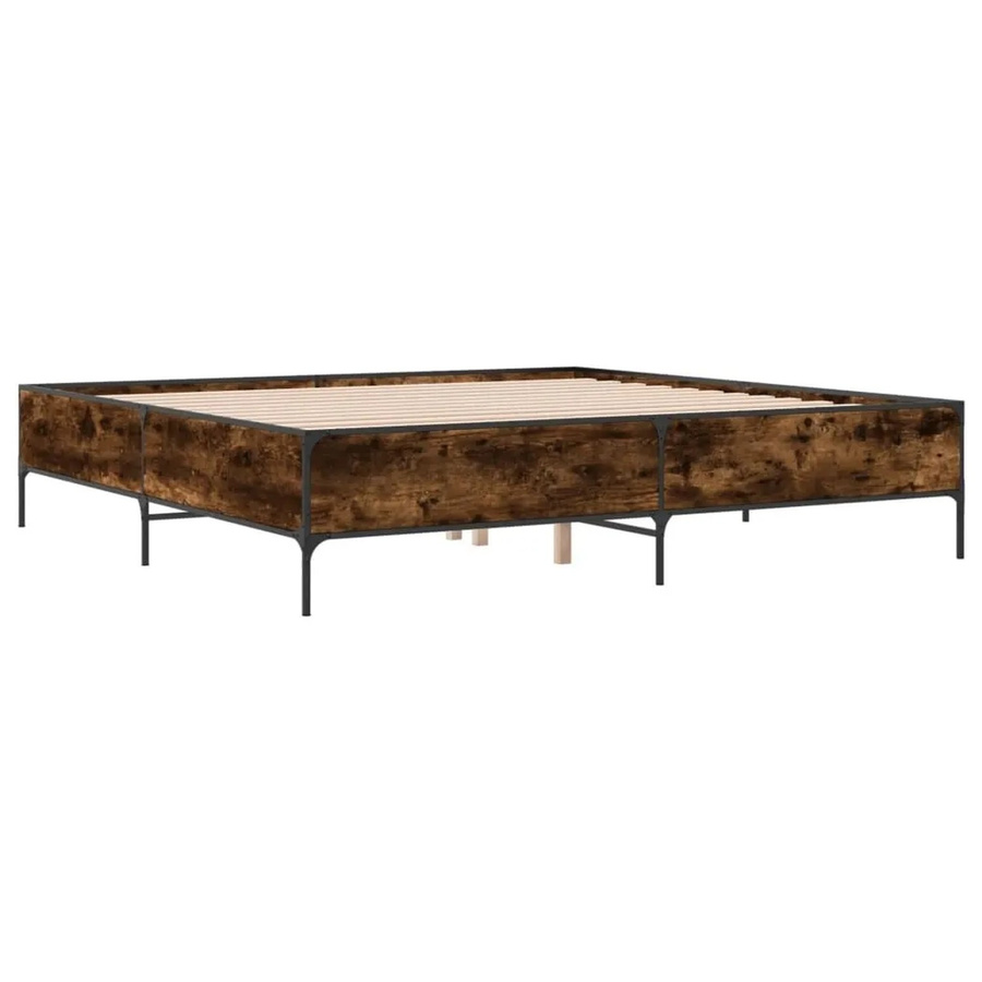 vidaXL Bettgestell im Industrial Design aus Holz und Metall in Räuchereiche Braun B/T/H: 200 x 200 x 203 cm - Bild 2