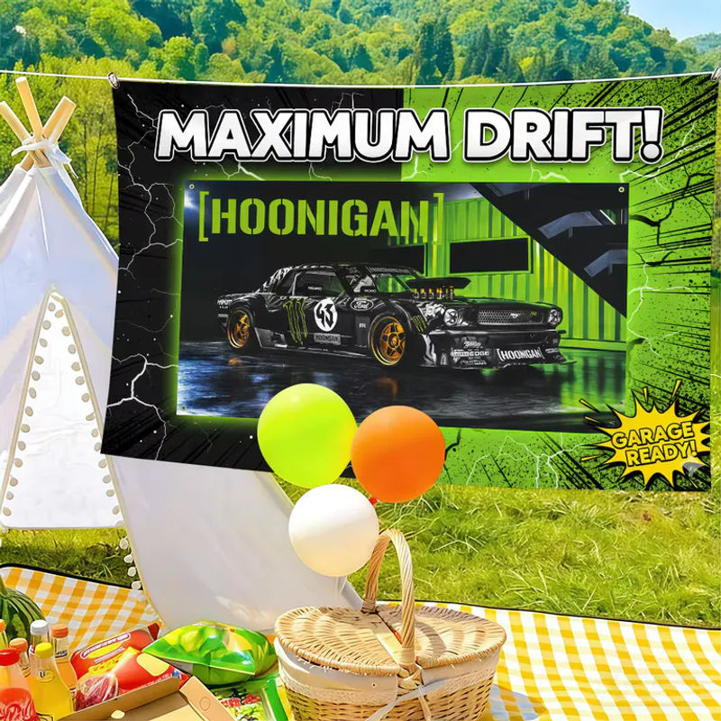Hoonigan Racing Flagge aus Textil in Weiß, rechteckiges Banner zur Wanddekoration, B/H: 60 x 40 cm - Bild 3