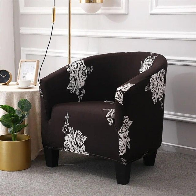 Moderner Stretch-Sesselbezug mit floralem Muster in Schwarz für Club-Sessel und Armchairs - Bild 1