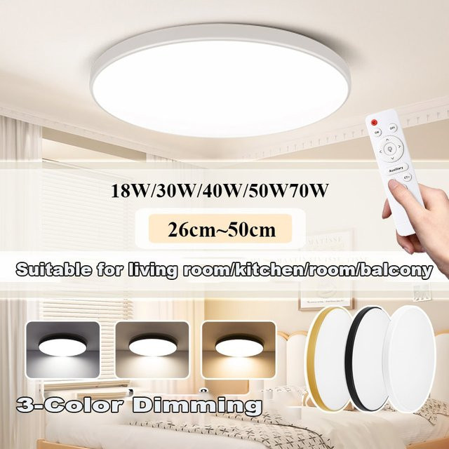 CANMEIJIA LED-Deckenleuchte mit Kristallring, dimmbar und mit Fernbedienung, dreifarbiges Licht, modern und rund, ideal für Wohnzimmer und Schlafzimmer - Bild 1