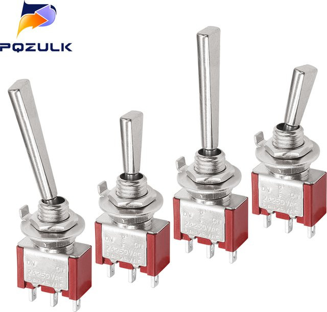 Mini-Kippschalter mit verriegelndem flachem Griff für PKW und LKW, 3 Positionen oder 2 Positionen (EIN/AUS), DPDT/SPST/DPST, 6 A 125 VAC / 3 A 250 VAC, PQZULK - Bild 1