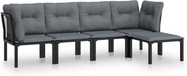 vidaXL 5-tlg Garten-Lounge-Set Modell 7 in Schwarz und Grau aus Poly-Rattan mit Polsterung und Fußhocker - Bild 1