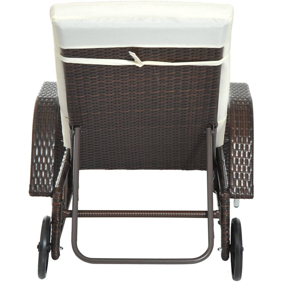 Outsunny Gartenliege aus Polyrattan und Metall mit Rollen und Kissen, Braun/Beige, B/H/L: 73 x 30-103 x 200 cm - Bild 4