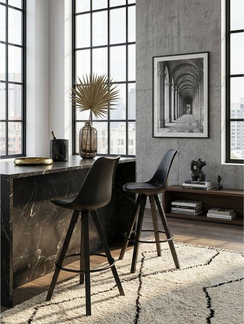 KADIMA DESIGN Barhocker Set aus 2 Stück in Schwarz mit Kunstleder und Massivholz im skandinavischen Design, Sitzhöhe: 77 cm - Bild 1